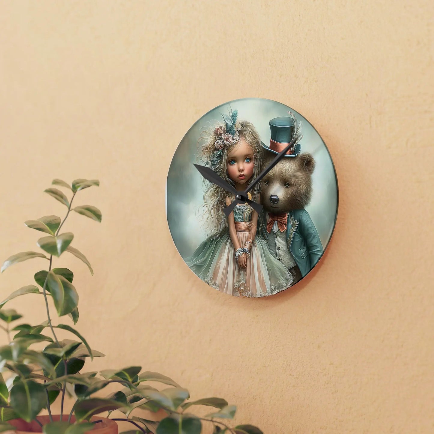 Whimsical Acrylic Wall Clock with Child and Bear Design, Unique Home Decor, Gift for Kids, Nursery Wall Art, Playful Timepiece | Unique Everyday Designz Home, Gifts & Apparel A Lid for Every Pot ~Everyday Designz~