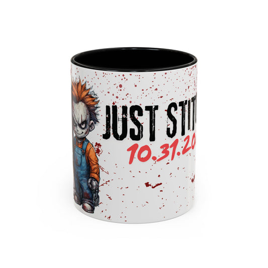 Accent Coffee Mug - Gothic Halloween Bride and Groom Just Stitched Personalized Mug