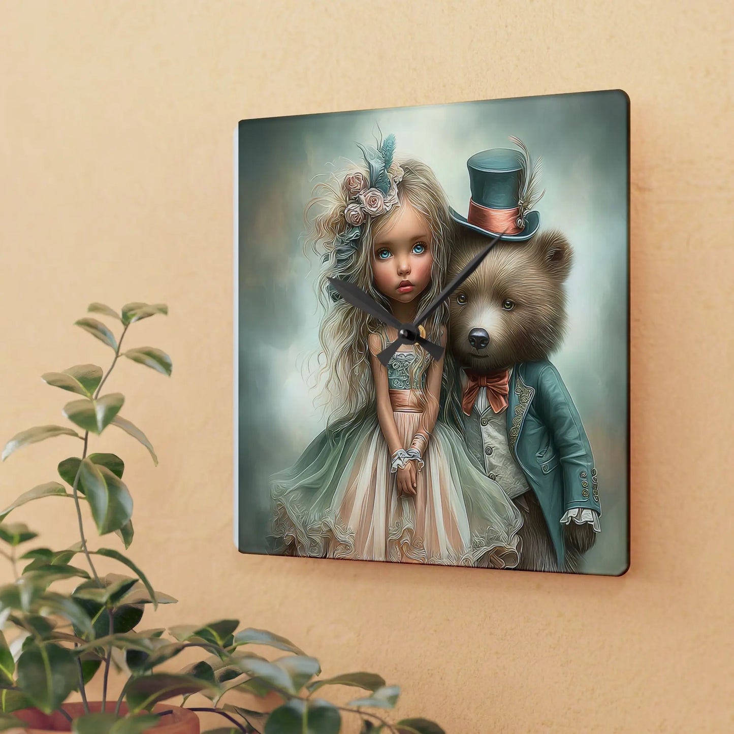 Whimsical Acrylic Wall Clock with Child and Bear Design, Unique Home Decor, Gift for Kids, Nursery Wall Art, Playful Timepiece | Unique Everyday Designz Home, Gifts & Apparel A Lid for Every Pot ~Everyday Designz~