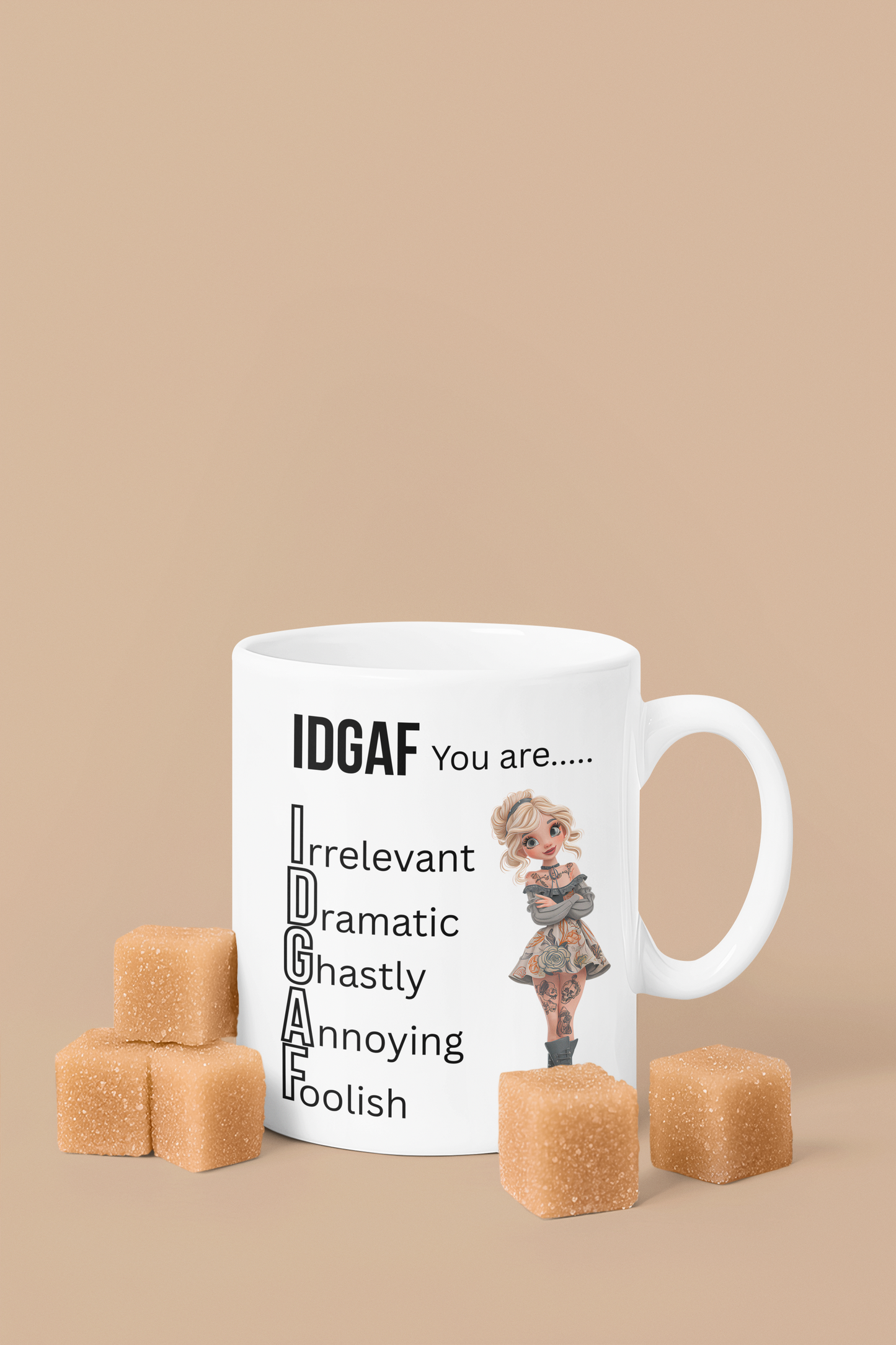 Funny IDGAF JUMBO MUG, (Right side design)Sarcastic Coffee Cup, Large Tea Mug, Oversized Mug, Snarky Quote Mug, Big Ceramic Cup Left side design Printify