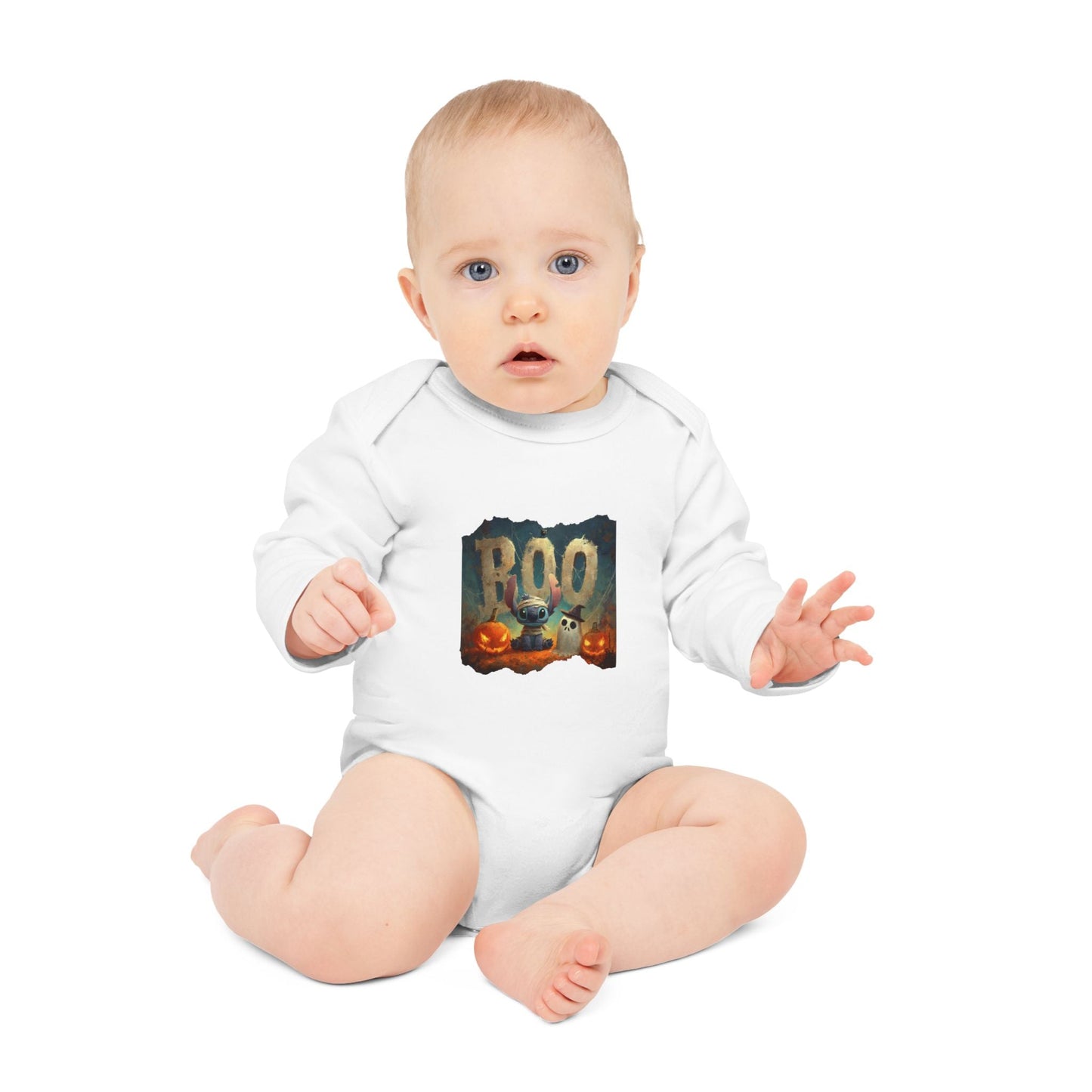 Organic Halloween Baby Bodysuit, Cute Baby Outfit, Fall Baby Clothes, Pumpkin Bodysuit, Baby Costume for Halloween Printify