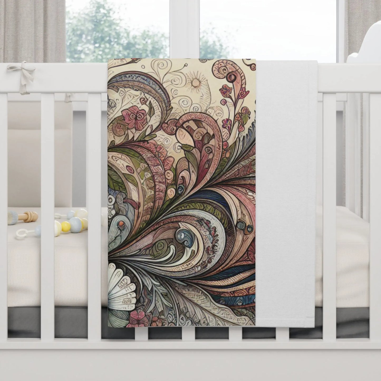 Whimsical Floral Baby Blanket, Cozy Gift for Newborns, Nursery Decor, Butterfly Themed, Floral Pattern Throw Printify