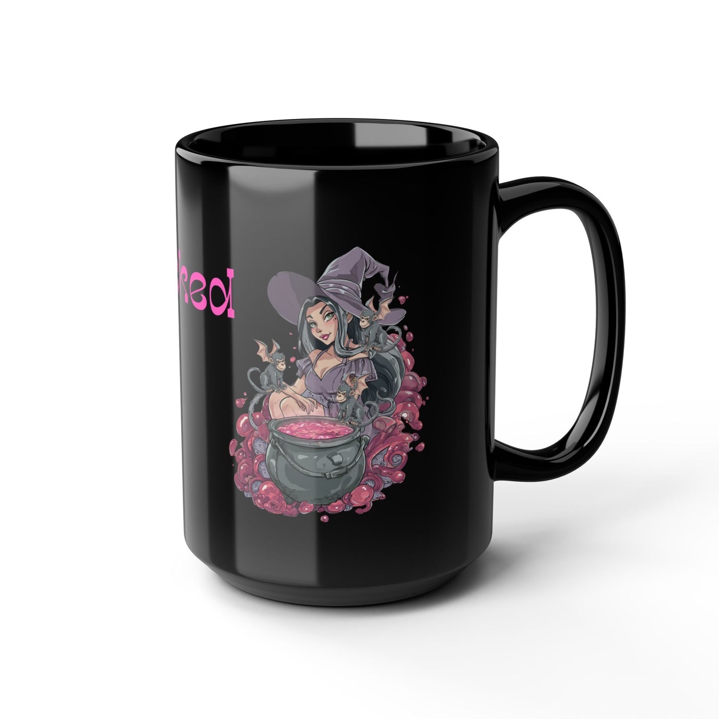 11oz and 15oz Black Glossy Mug - 'Stay Wicked Be Wicked' A Witch her Cauldron and Flying Monkeys | Unique Everyday Designz Home, Gifts & Apparel A Lid for Every Pot ~Everyday Designz~