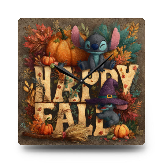 Fall-Themed Acrylic Wall Clock, Happy Fall Decor, Seasonal Home Accessory, Autumn Wall Art, Harvest Time Clock Printify