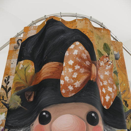 Charming Pumpkin Gnome Shower Curtain - Fall Decor, Halloween, Autumn Vibes, Witchy Bathroom, Seasonal Home Decor