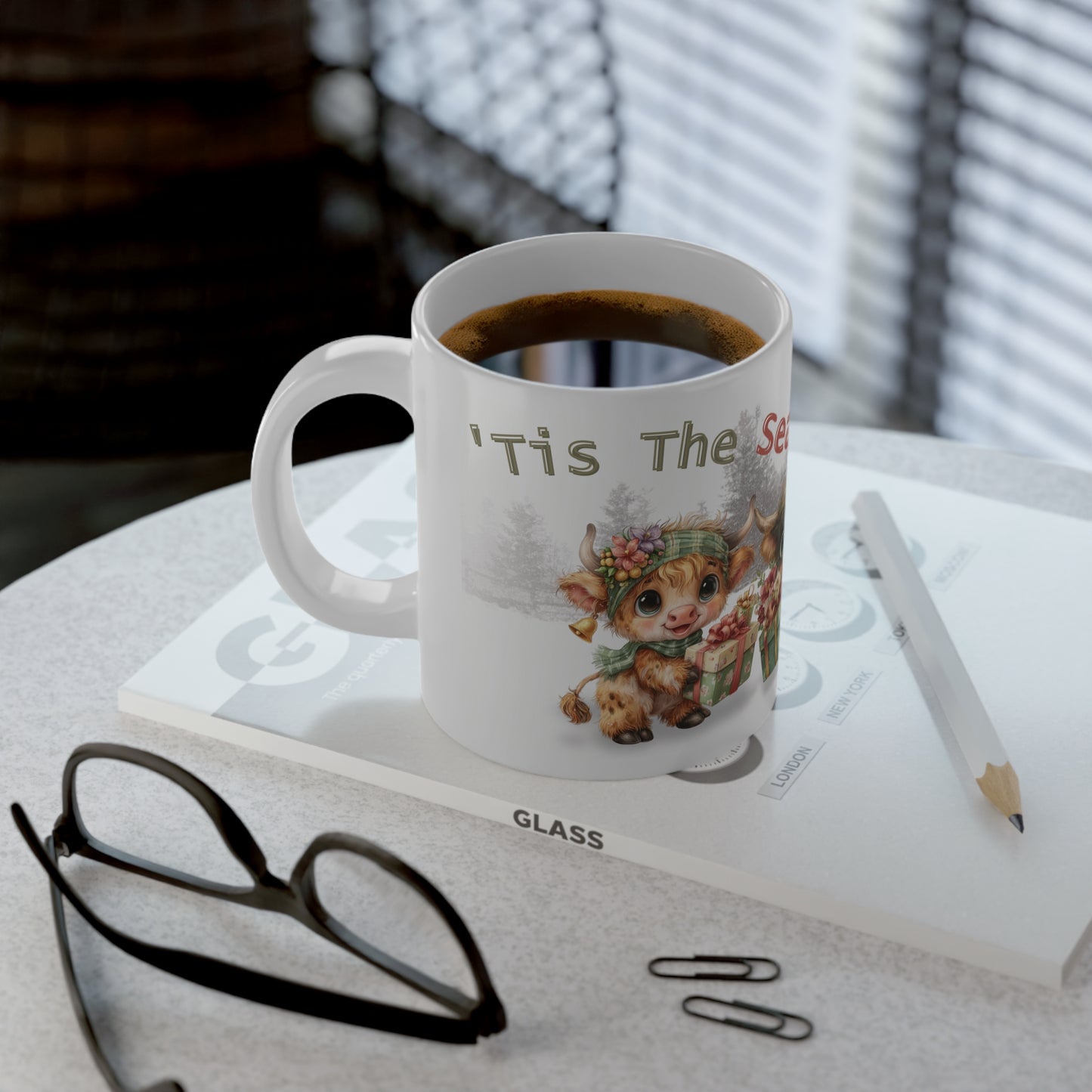 Christmas 20oz Jumbo Mug - 'Tis The Season - Highland Cow Jumbo Mug, Seasonal Coffee Cup, Holiday Gift, Cute Animal Mug, Home Decor, Rustic Mug