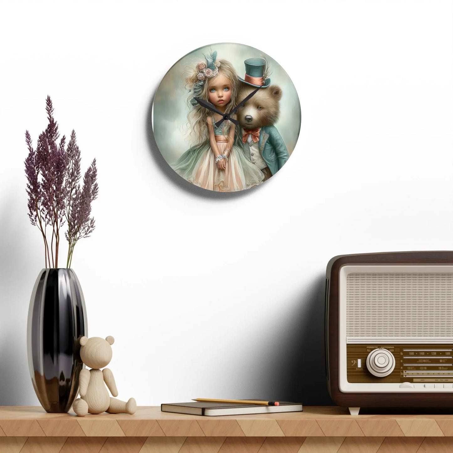 Whimsical Acrylic Wall Clock with Child and Bear Design, Unique Home Decor, Gift for Kids, Nursery Wall Art, Playful Timepiece | Unique Everyday Designz Home, Gifts & Apparel A Lid for Every Pot ~Everyday Designz~