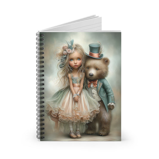 Whimsical Bear and Girl Notebook, Cute Journal, Gift for Writers, Kids' School Supplies, Unique Spiral Diary Printify
