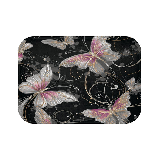 Elegant Butterfly Bath Mat, Stylish Bathroom Decor, Soft & Absorbent Mat, Gift Idea for Home, Butterfly Lover's Gift, Floral Bath Decor