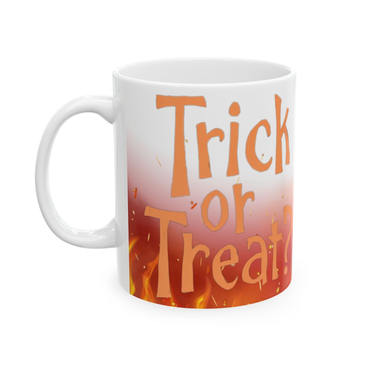 Halloween Themed Ceramic Mug - Trick or Treat Design, Cozy Gift, Spooky Decor, Fall Sipware, Festive Coffee Cup Printify