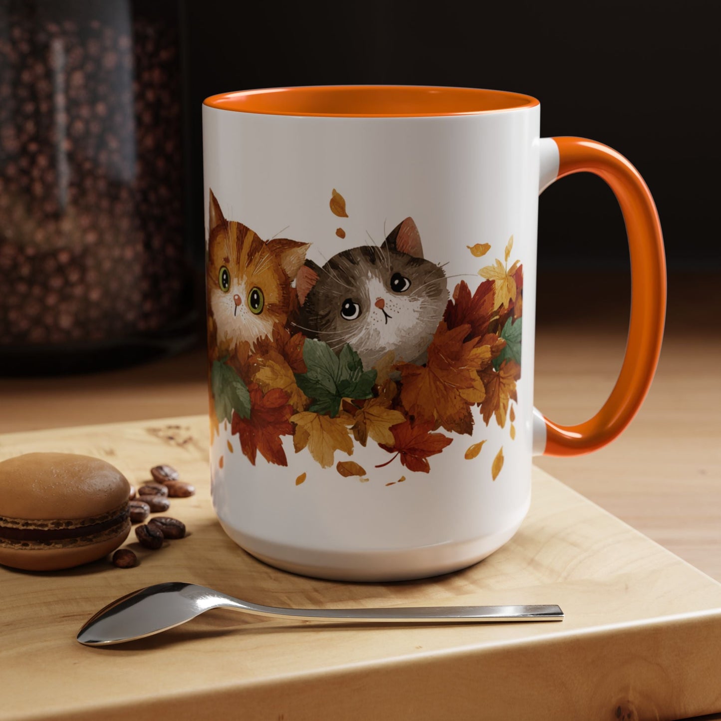 Autumn Cat Coffee Mug, Cute Animal Mug, Fall Decor, Gift for Cat Lovers, Warm Beverage Cup, Thanksgiving Coffee Cup Printify
