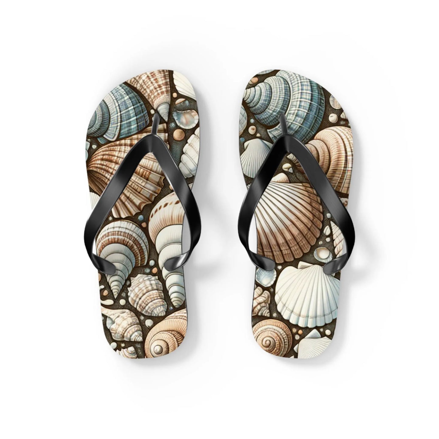 Seashell Flip Flops | Coastal Summer Footwear | Beach Sandals | Nautical Vacation Accessory | Sea-Inspired Summer Decor Printify