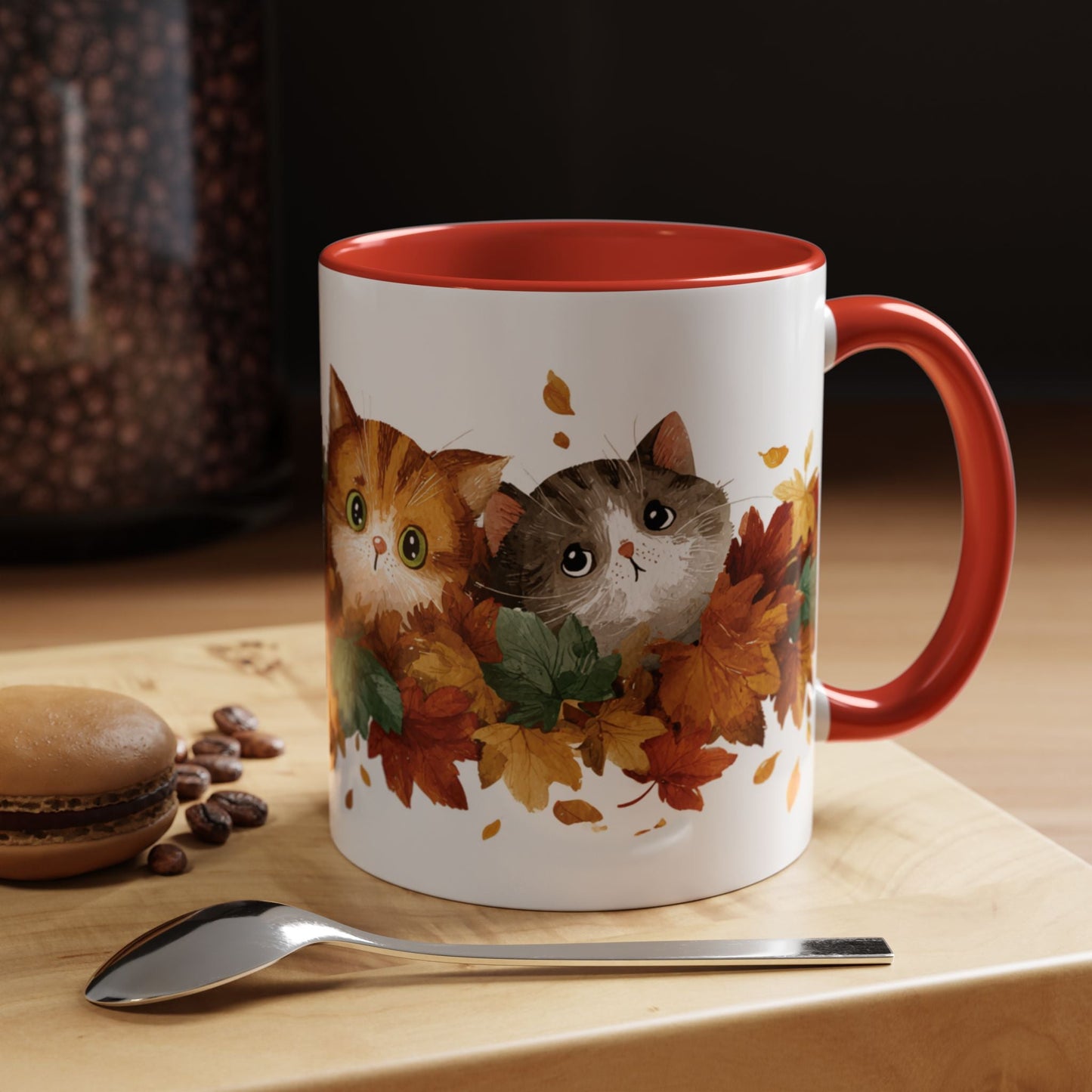 Autumn Cat Coffee Mug, Cute Animal Mug, Fall Decor, Gift for Cat Lovers, Warm Beverage Cup, Thanksgiving Coffee Cup Printify