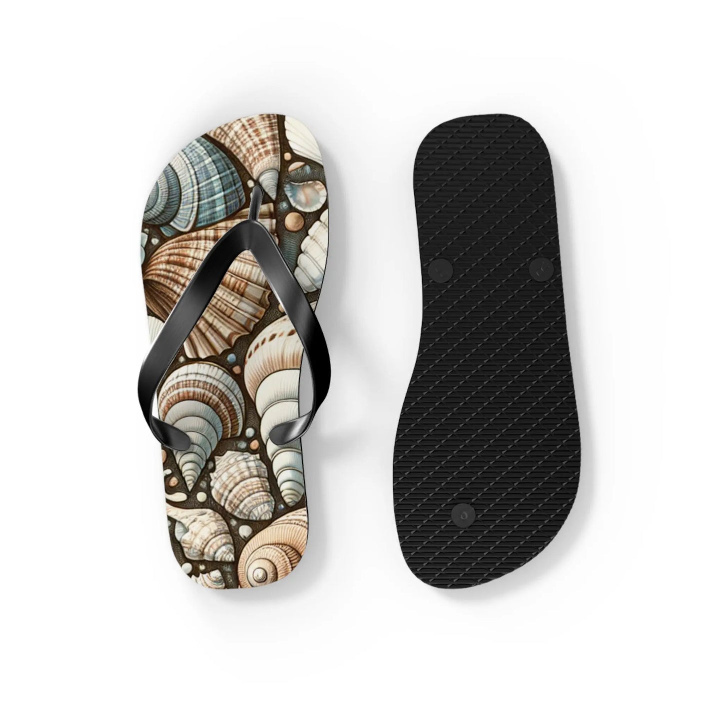 Seashell Flip Flops | Coastal Summer Footwear | Beach Sandals | Nautical Vacation Accessory | Sea-Inspired Summer Decor Printify