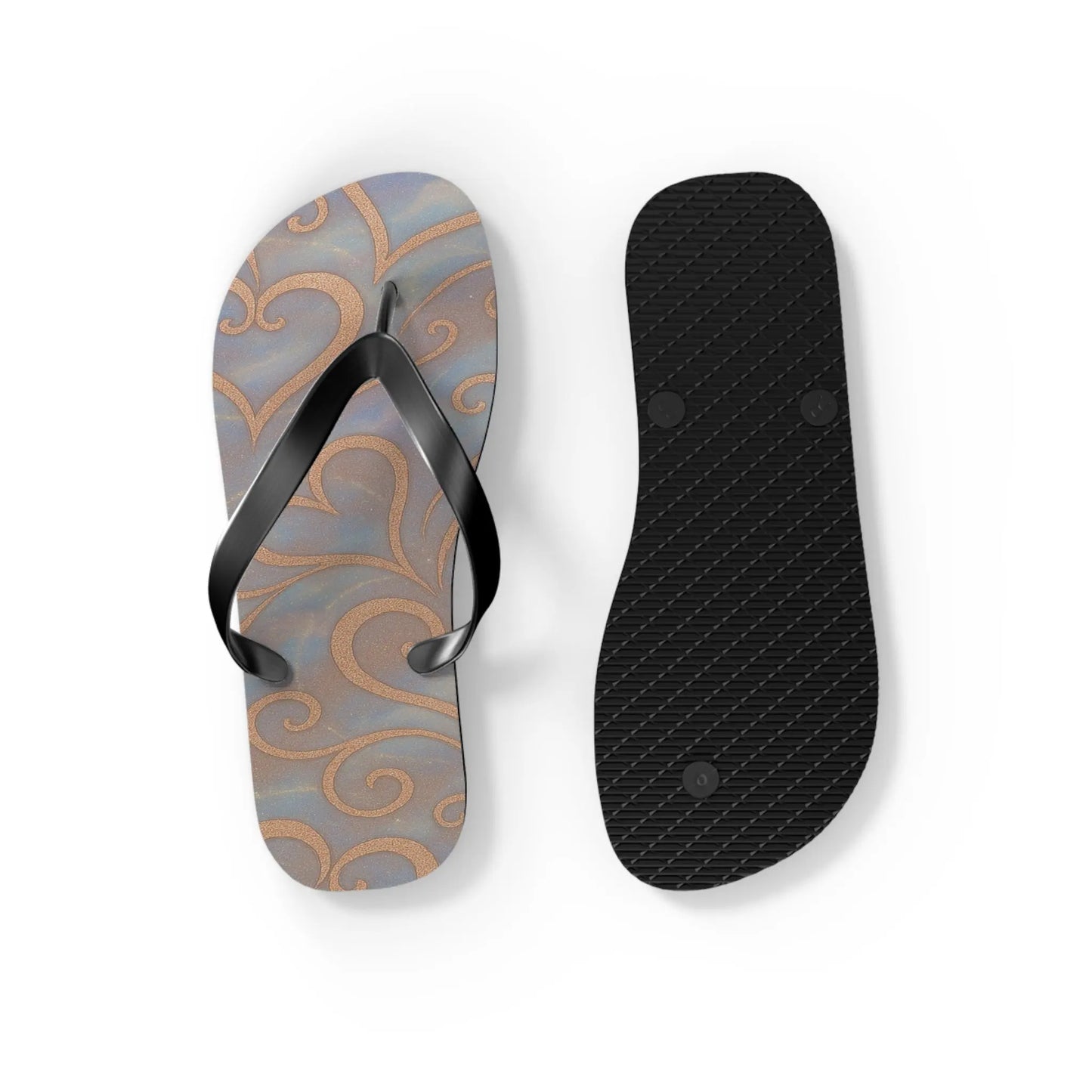 Flip Flops - Swirling Hearts Ombre Blue White Clouds Design Printify