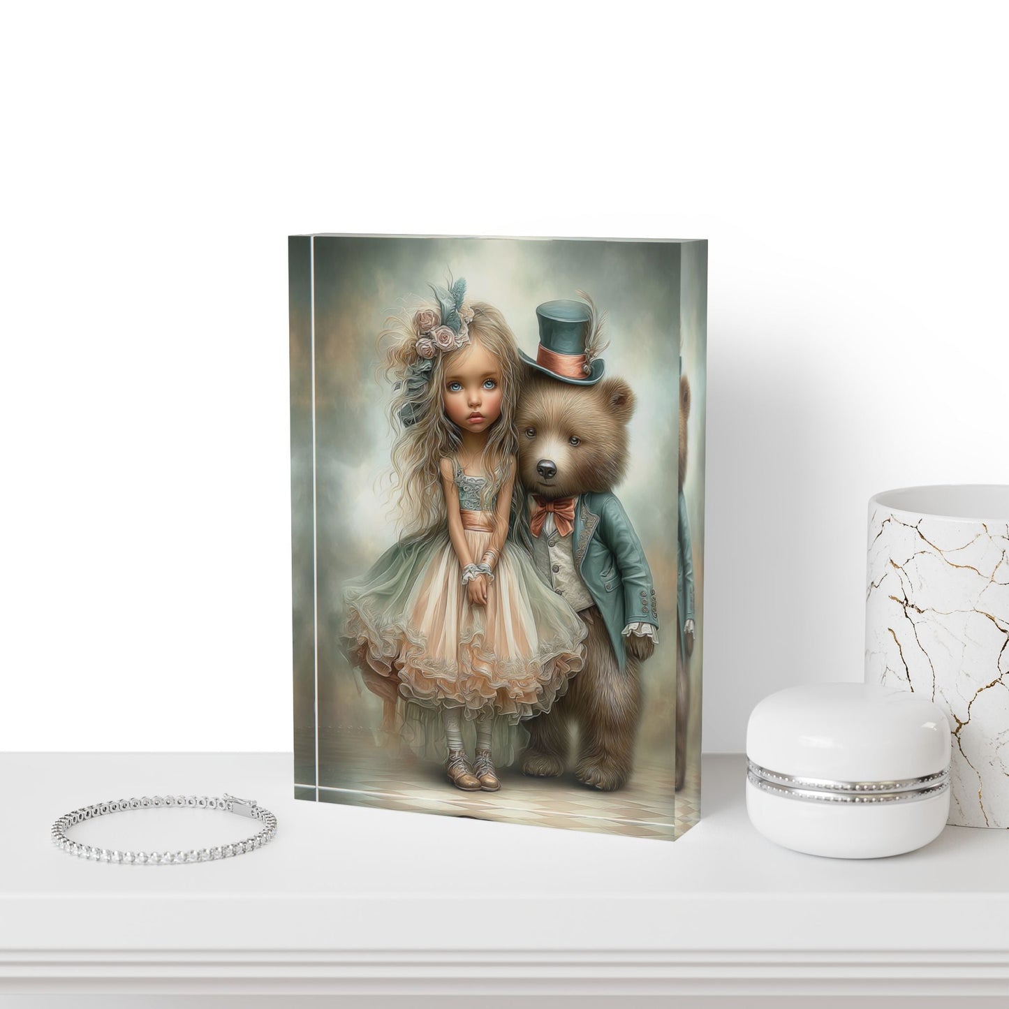 Whimsical Photo Block - Horizontal option has also a poem next to the Whimsical Girl and her Guardian Bear while the Vertical Version is just the Captivating Image Fills the Frame. - A Lid for Every Pot ~ Everyday Designz ~