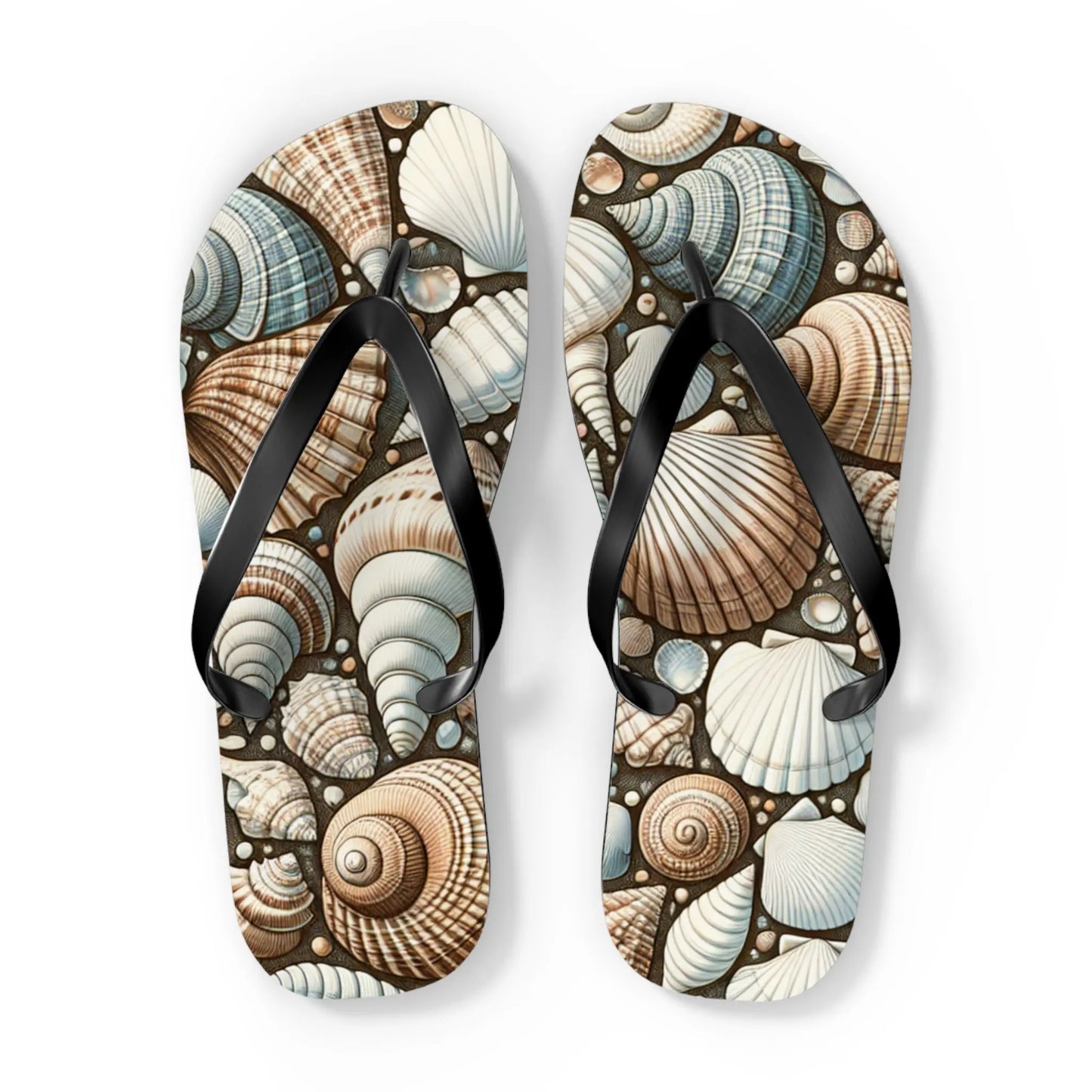 Seashell Flip Flops | Coastal Summer Footwear | Beach Sandals | Nautical Vacation Accessory | Sea-Inspired Summer Decor Printify