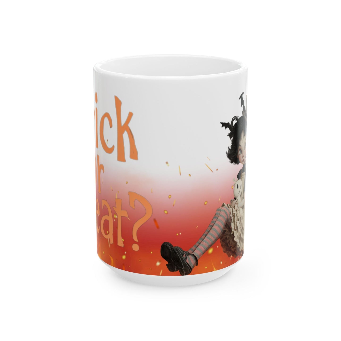 Halloween Themed Ceramic Mug - Trick or Treat Design, Cozy Gift, Spooky Decor, Fall Sipware, Festive Coffee Cup Printify