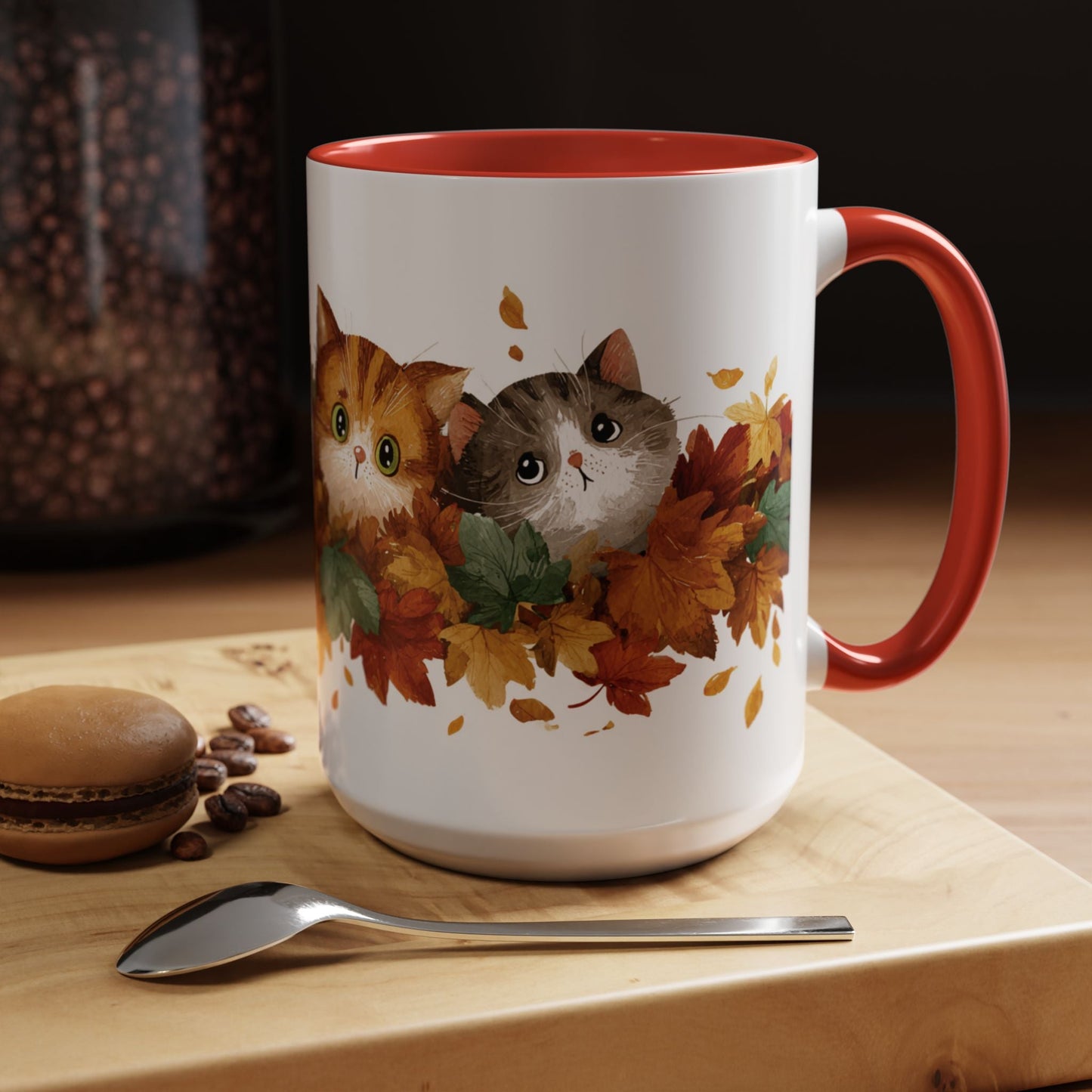 Autumn Cat Coffee Mug, Cute Animal Mug, Fall Decor, Gift for Cat Lovers, Warm Beverage Cup, Thanksgiving Coffee Cup Printify