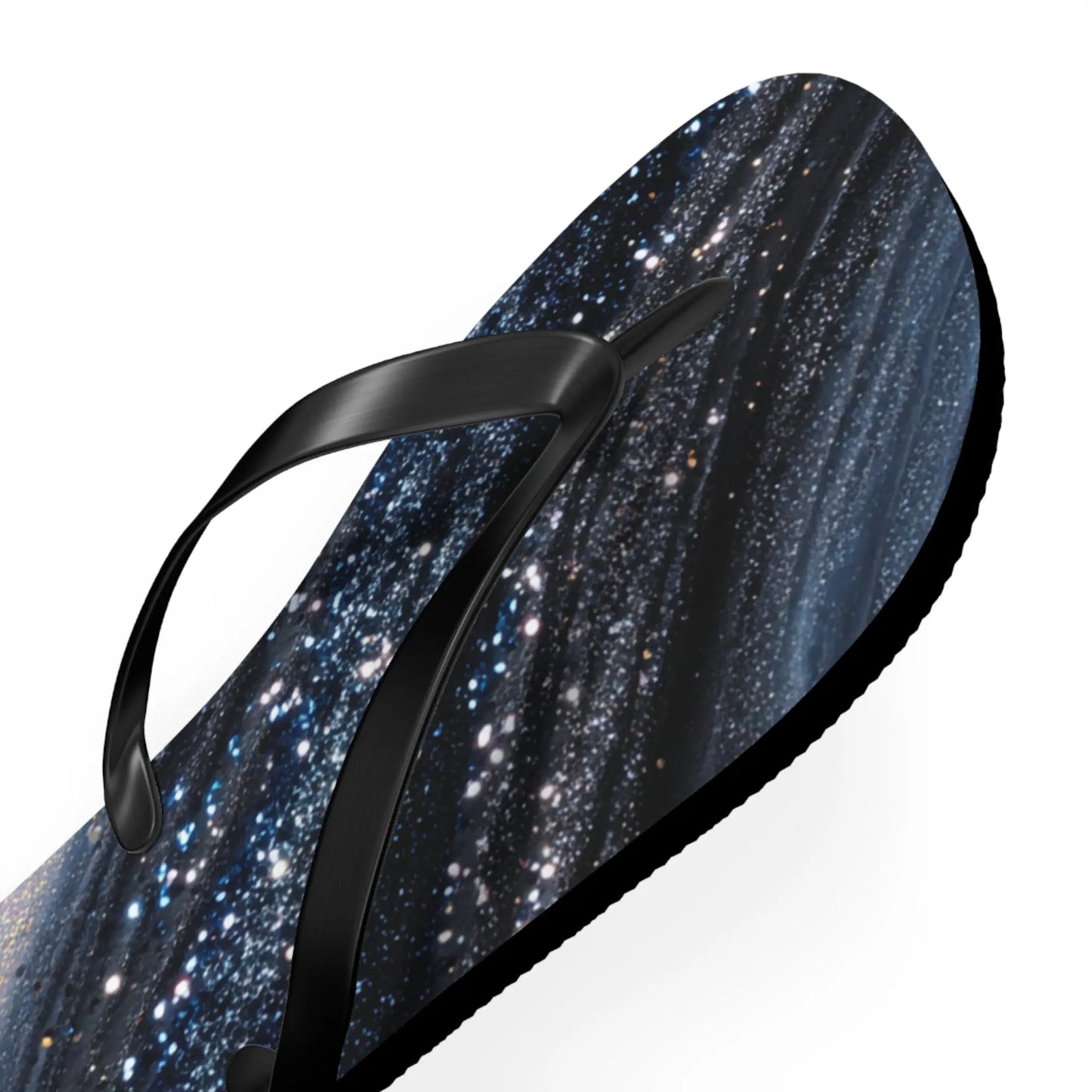 Sparkling Galaxy Flip Flops | Summer Footwear, Beach Sandals, Glitter Slides, Vacation Essentials, Cosmic Flip Flops Printify