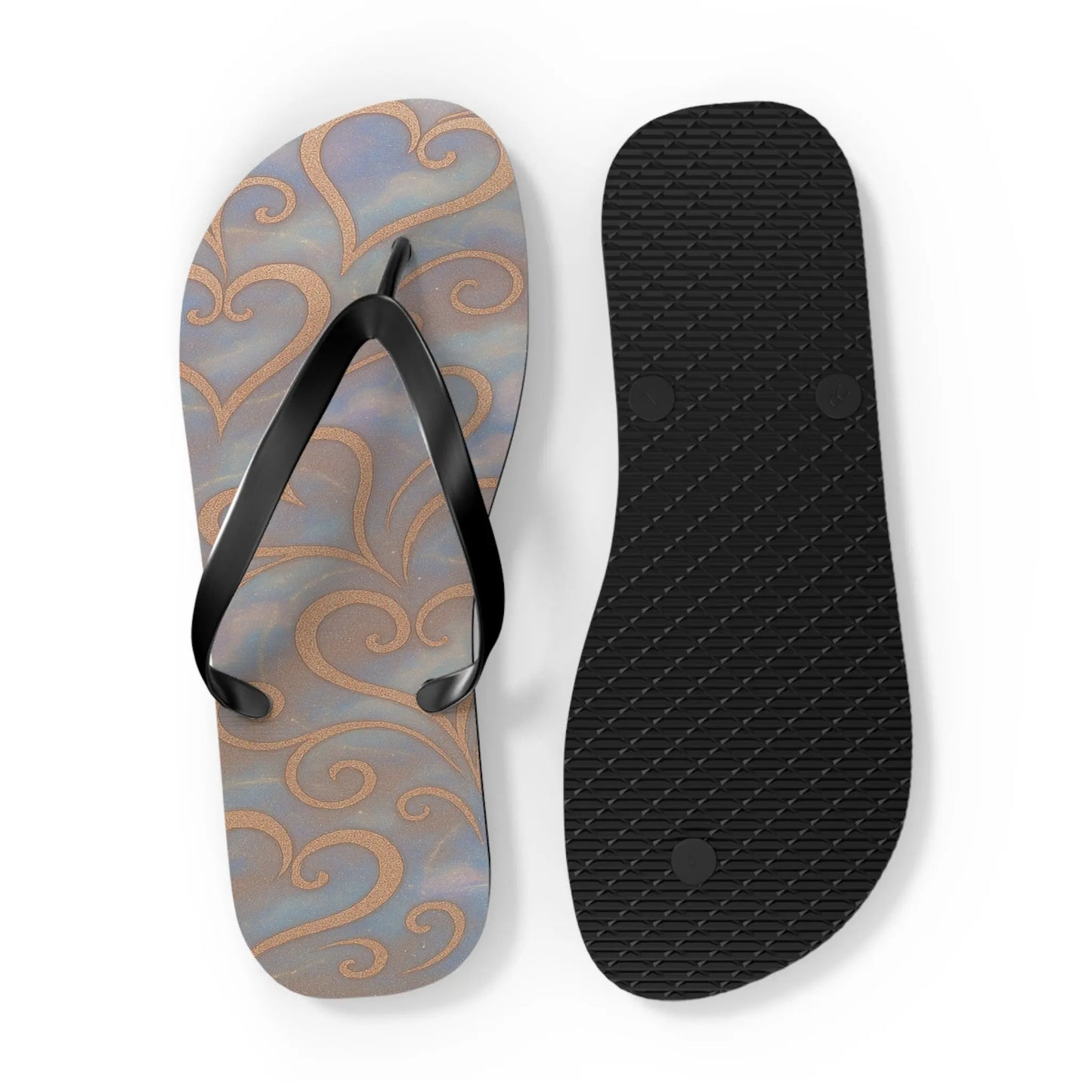 Flip Flops - Swirling Hearts Ombre Blue White Clouds Design Printify
