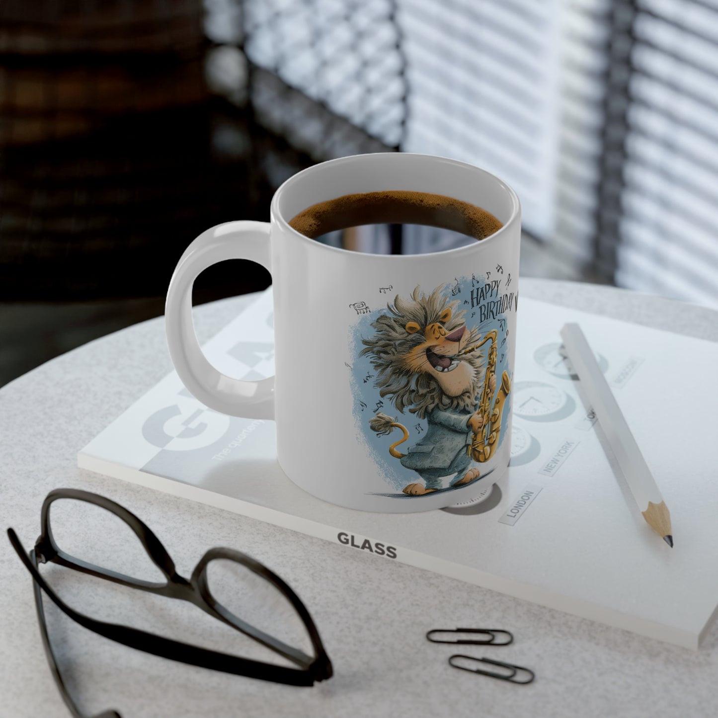 Happy Birthday Jumbo Mug, 20oz Gift for Dad, Fun Coffee Mug, Great for Father's Day, Jazz Music Lover, Unique Dad Gift