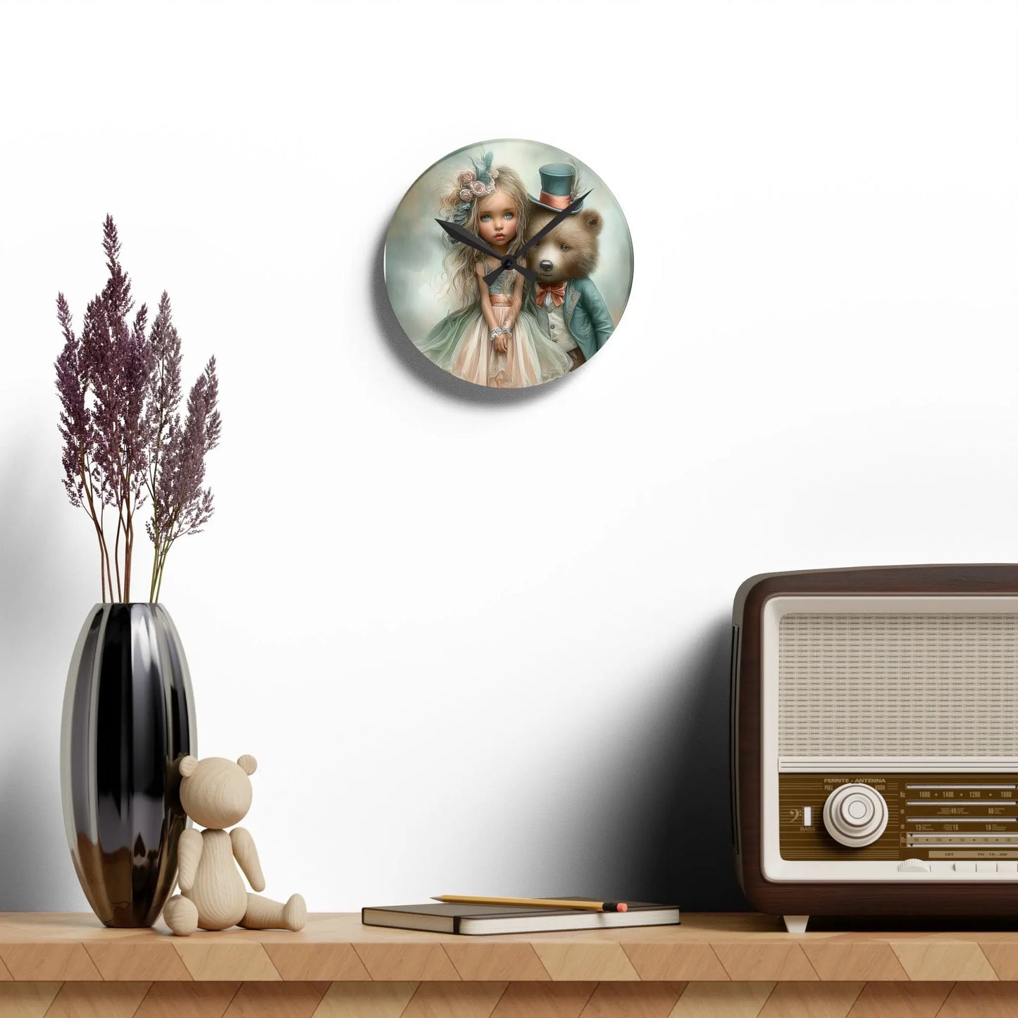 Whimsical Acrylic Wall Clock with Child and Bear Design, Unique Home Decor, Gift for Kids, Nursery Wall Art, Playful Timepiece | Unique Everyday Designz Home, Gifts & Apparel A Lid for Every Pot ~Everyday Designz~