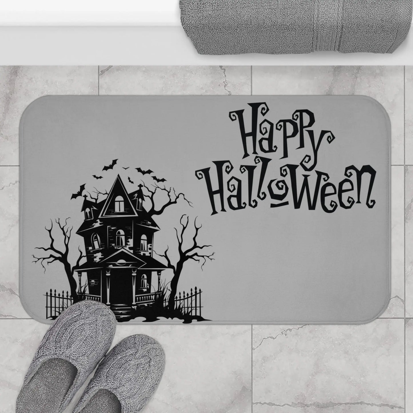 Halloween Bath Mat, Spooky Bathroom Decor, Haunted House Doormat, Trick or Treat Gift, Fall Home Accent, Halloween Decoration Printify
