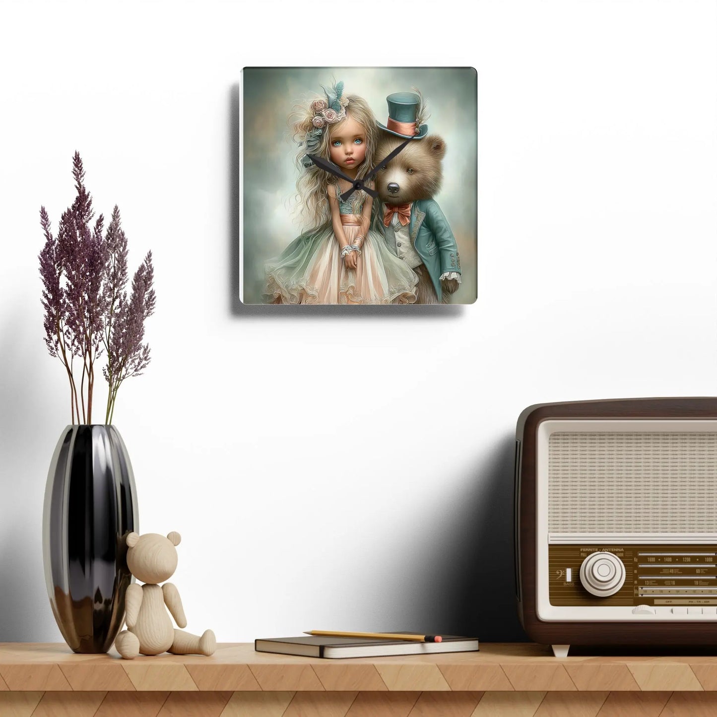 Whimsical Acrylic Wall Clock with Child and Bear Design, Unique Home Decor, Gift for Kids, Nursery Wall Art, Playful Timepiece | Unique Everyday Designz Home, Gifts & Apparel A Lid for Every Pot ~Everyday Designz~
