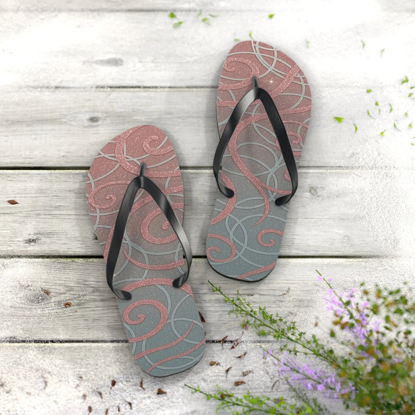 Elegant Swirl Flip Flops | Stylish Summer Footwear, Beach Vibes, Vacation Sandals, Poolside Comfort, Perfect Gift Printify