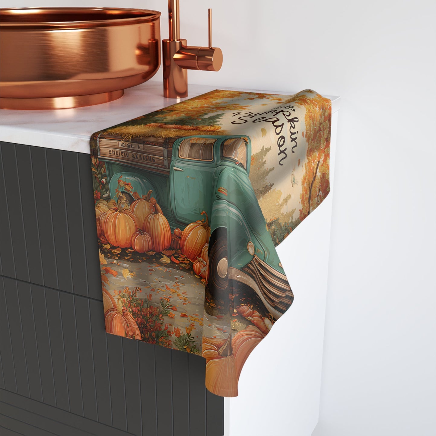 Hand Towel - Rustic Farm Truck Hello Pumpkin Season Design Printify