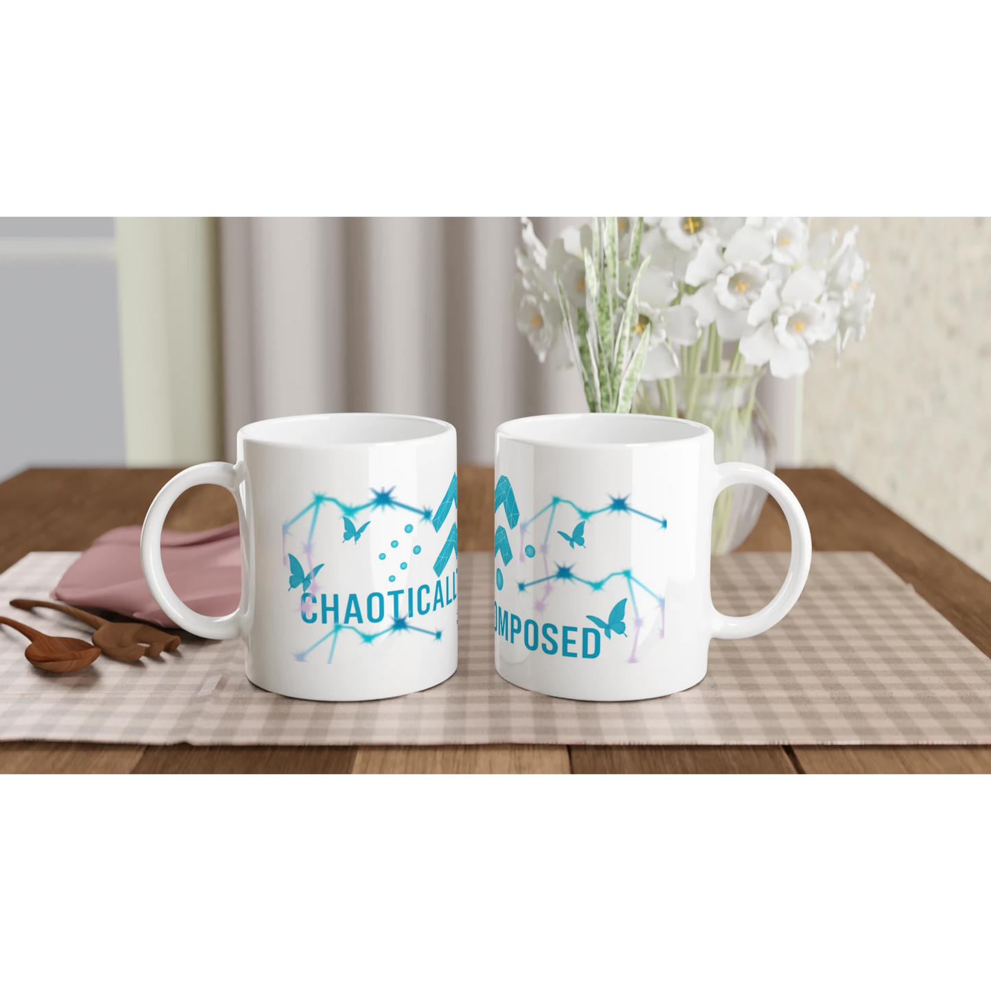 Zodiac Aquarius - Chaotically Composed - White 11oz Ceramic Mug | Unique Everyday Designz Home, Gifts & Apparel A Lid for Every Pot ~Everyday Designz~