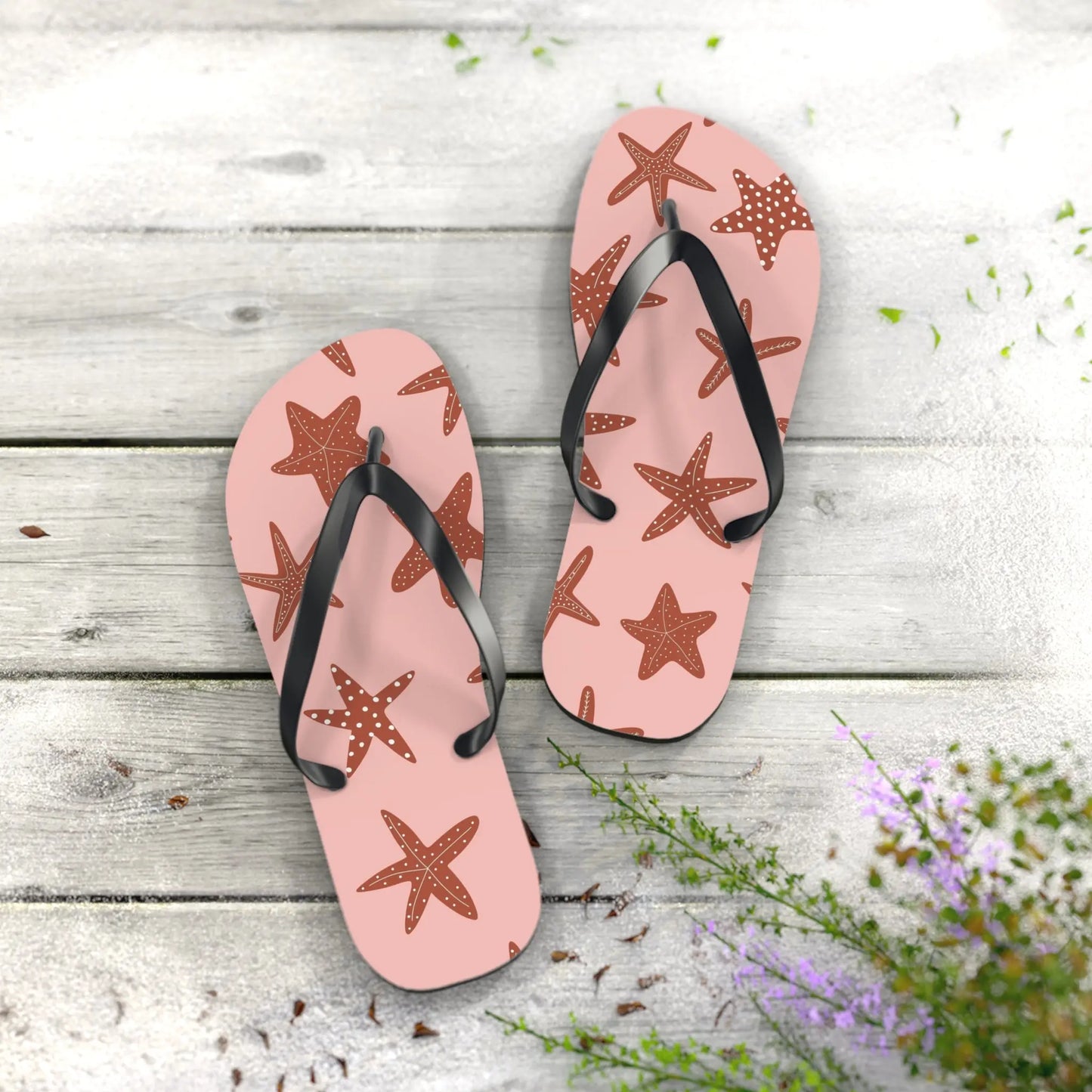 Cute Starfish Flip Flops for Beach, Summer, Pool Days, Vacation, Gift for Her, Nautical Printify