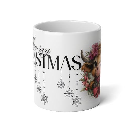 Moo-rry Christmas 20oz Jumbo Mug , Cute Highland Cow Holiday Coffee Cup, Christmas Gift for Cow Lovers