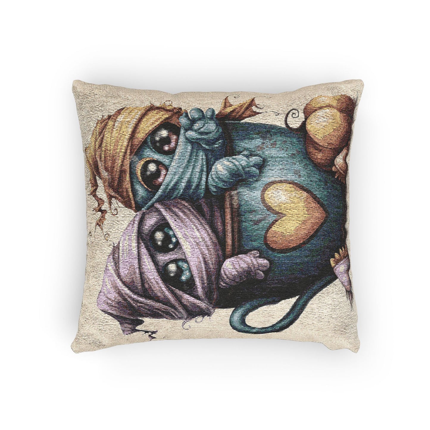 Woven Pillow with Cute Mug Mummy Design, Cozy Home Decor, Gift for Halloween, Unique Throw Cushion, Fun Accent Pillow Printify