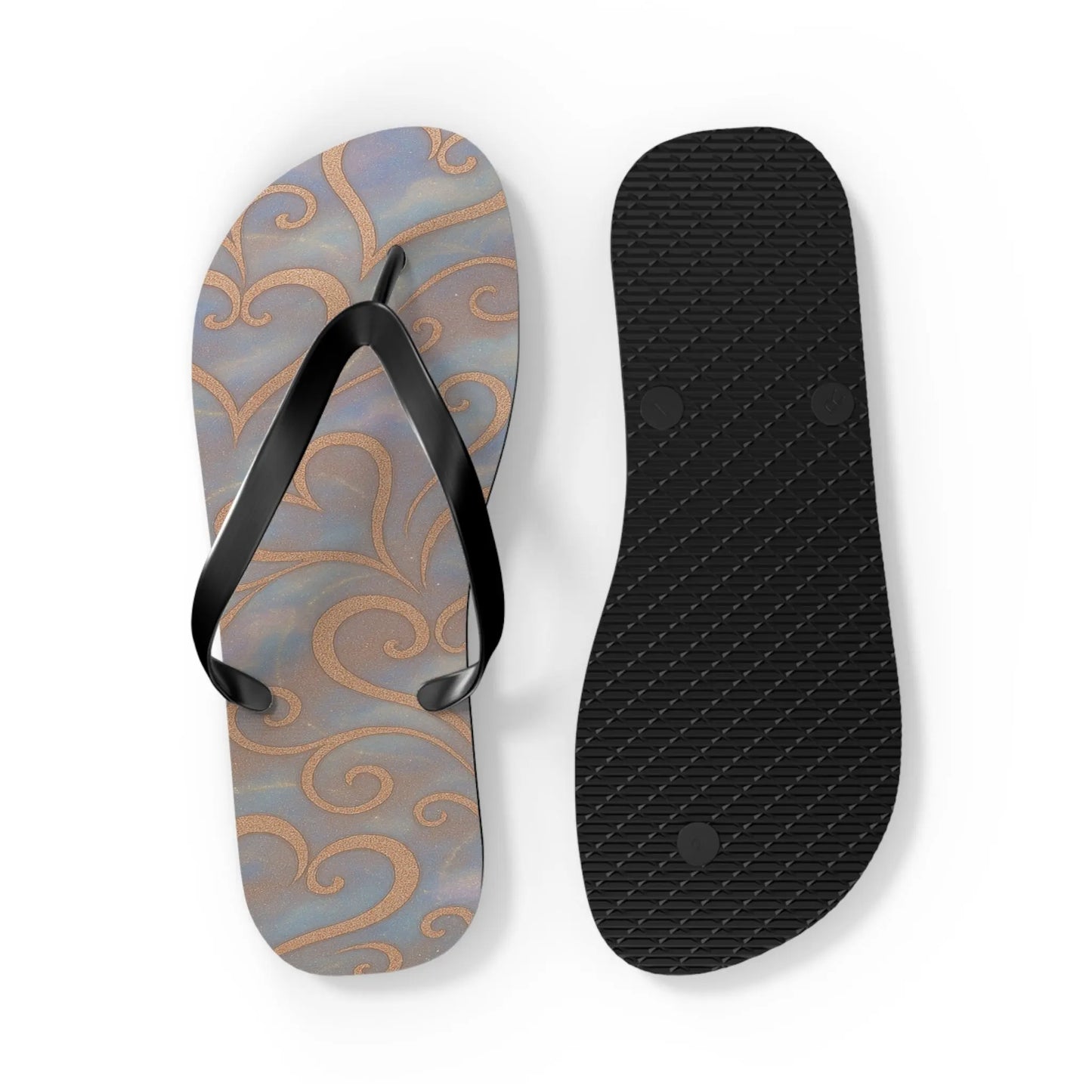 Flip Flops - Swirling Hearts Ombre Blue White Clouds Design Printify