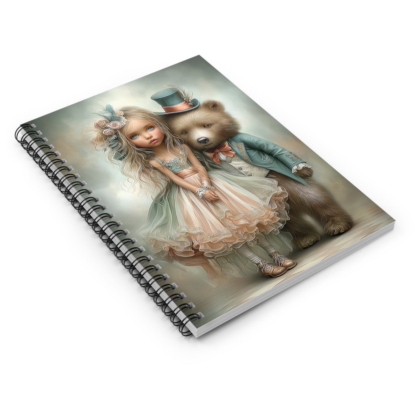 Whimsical Bear and Girl Notebook, Cute Journal, Gift for Writers, Kids' School Supplies, Unique Spiral Diary Printify