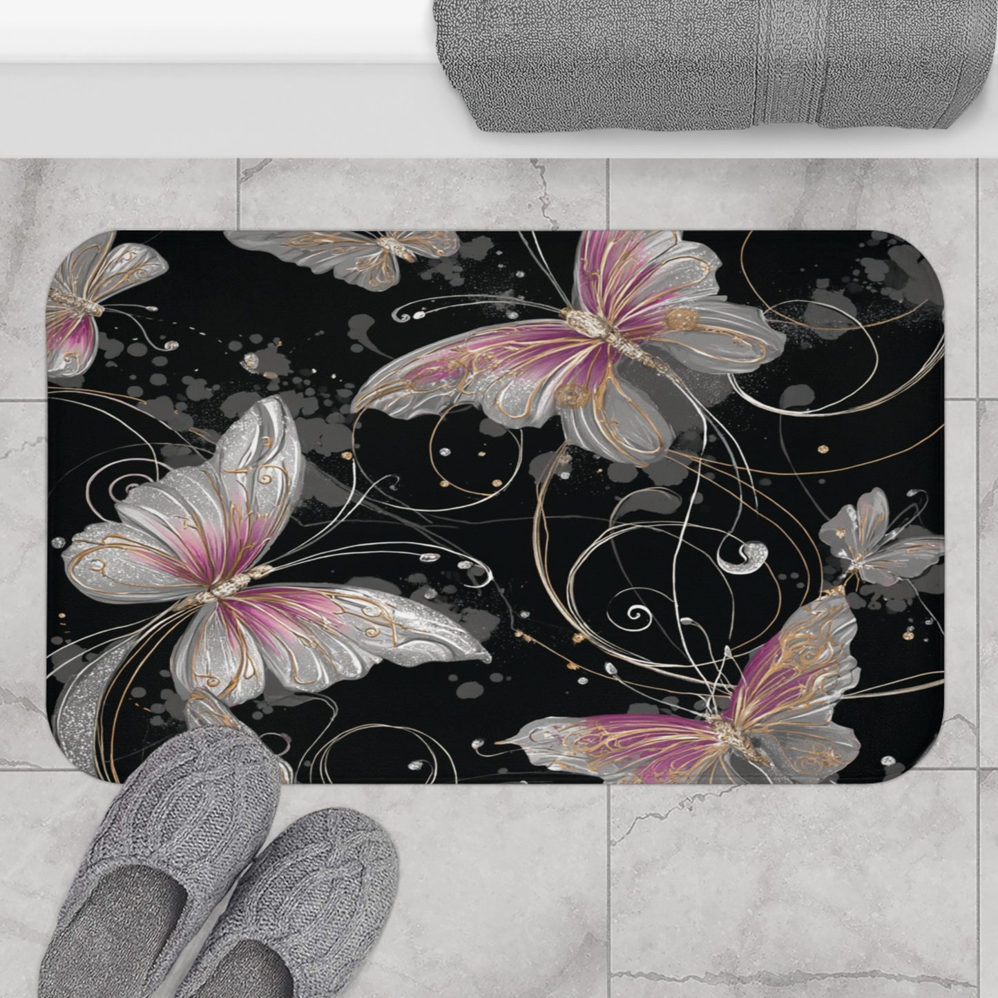 Elegant Butterfly Bath Mat, Stylish Bathroom Decor, Soft & Absorbent Mat, Gift Idea for Home, Butterfly Lover's Gift, Floral Bath Decor