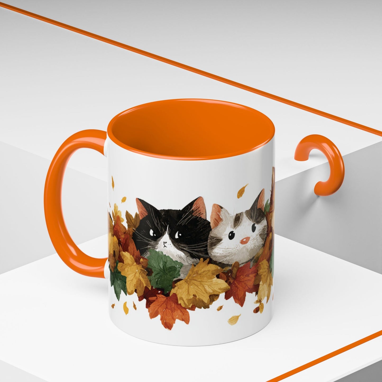 Autumn Cat Coffee Mug, Cute Animal Mug, Fall Decor, Gift for Cat Lovers, Warm Beverage Cup, Thanksgiving Coffee Cup Printify