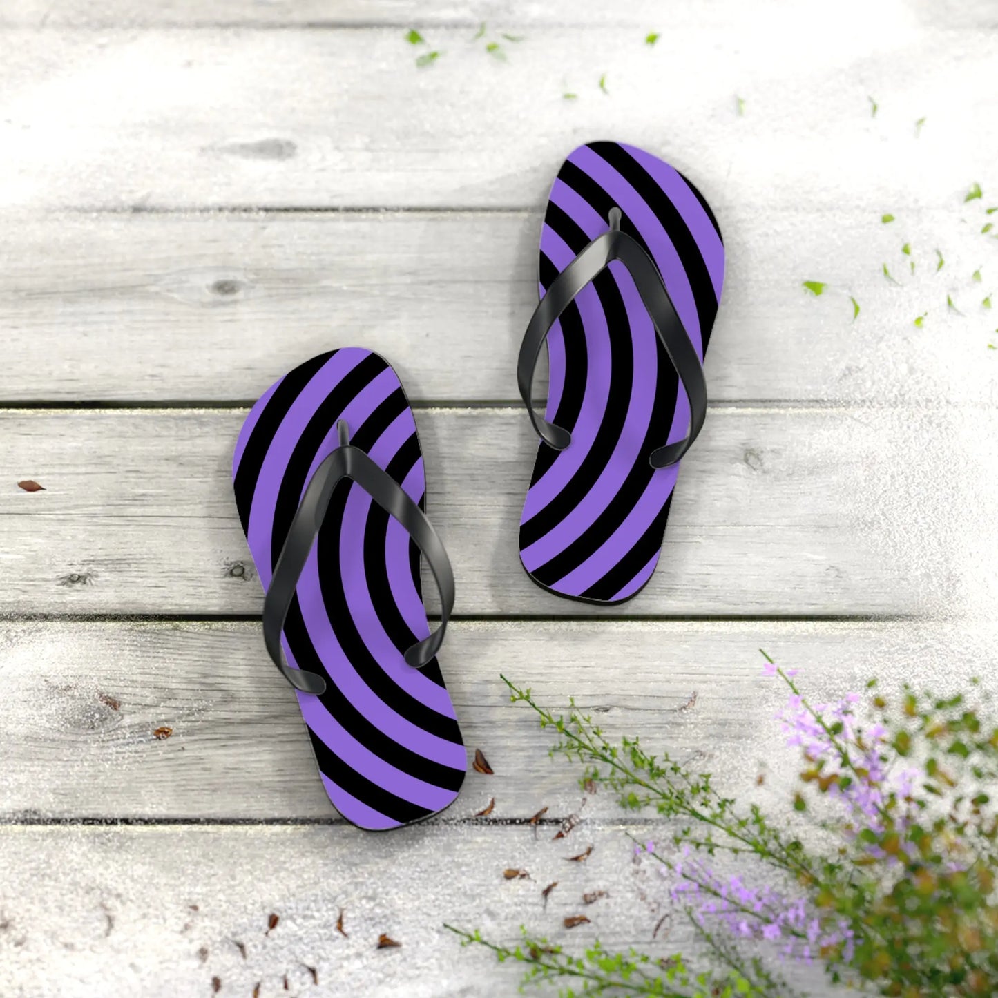 Spiral Flip Flops - Trendy Purple Design for Beach Days Printify