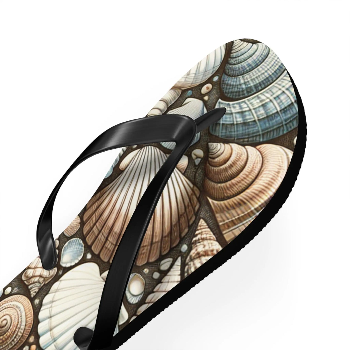 Seashell Flip Flops | Coastal Summer Footwear | Beach Sandals | Nautical Vacation Accessory | Sea-Inspired Summer Decor Printify