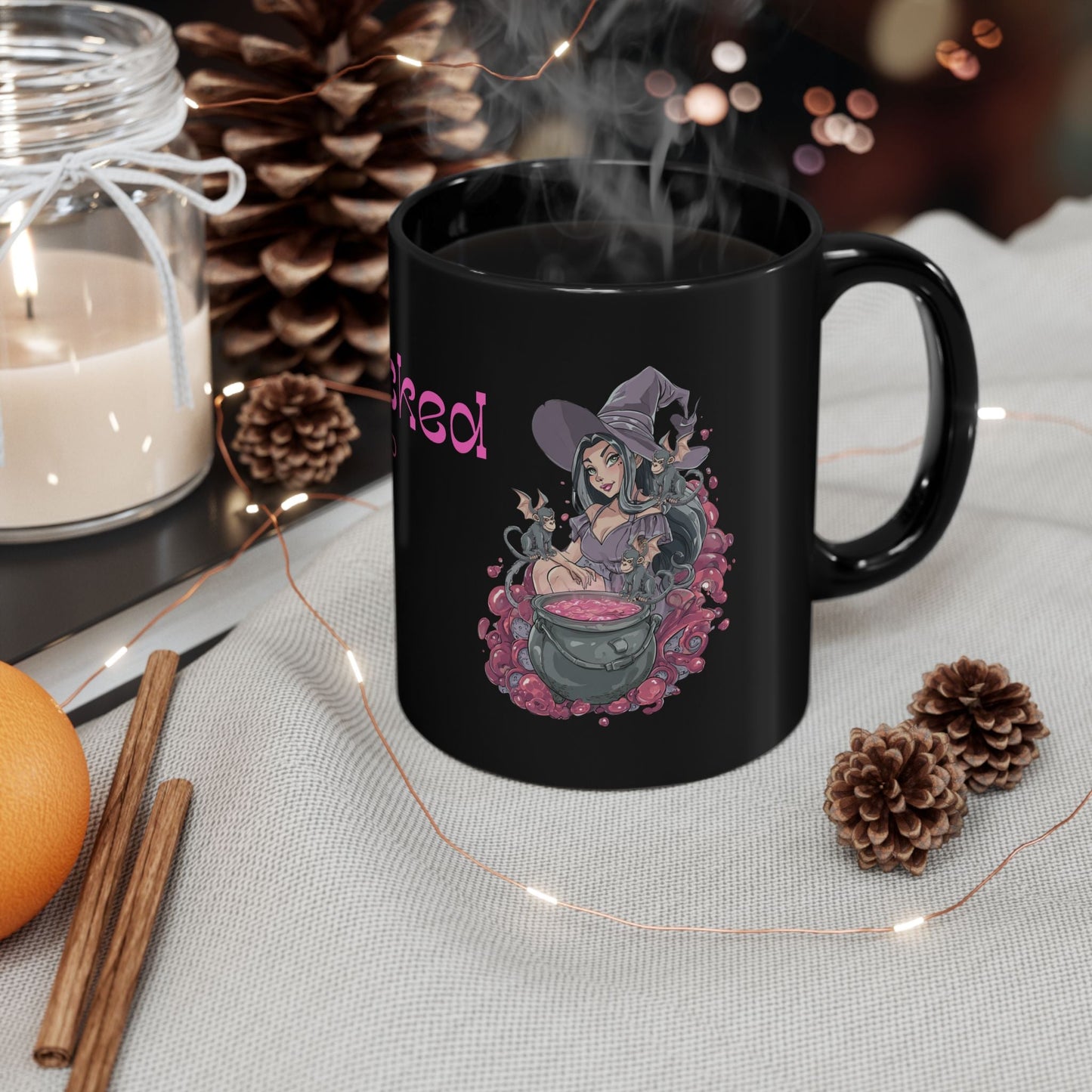 11oz and 15oz Black Glossy Mug - 'Stay Wicked Be Wicked' A Witch her Cauldron and Flying Monkeys | Unique Everyday Designz Home, Gifts & Apparel A Lid for Every Pot ~Everyday Designz~