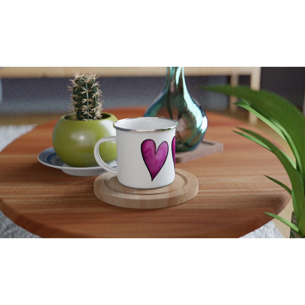 I Give You My Heart Enamel Mug – Beautiful Watercolor Heart Pattern (12oz) | Unique Everyday Designz Home, Gifts & Apparel A Lid for Every Pot ~Everyday Designz~