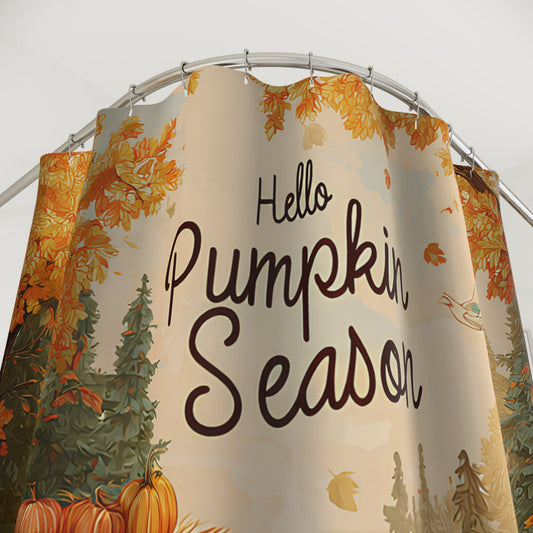 Shower Curtains - Rustic Fall Farm Truck Hello Pumpkin Season Printify
