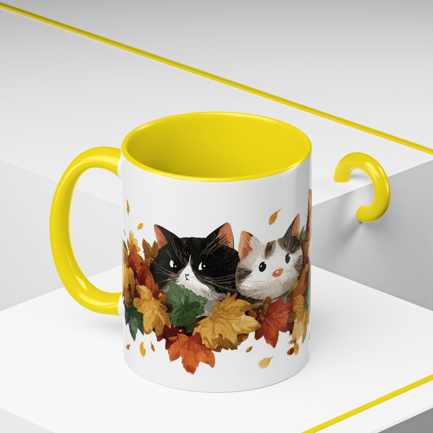 Autumn Cat Coffee Mug, Cute Animal Mug, Fall Decor, Gift for Cat Lovers, Warm Beverage Cup, Thanksgiving Coffee Cup Printify