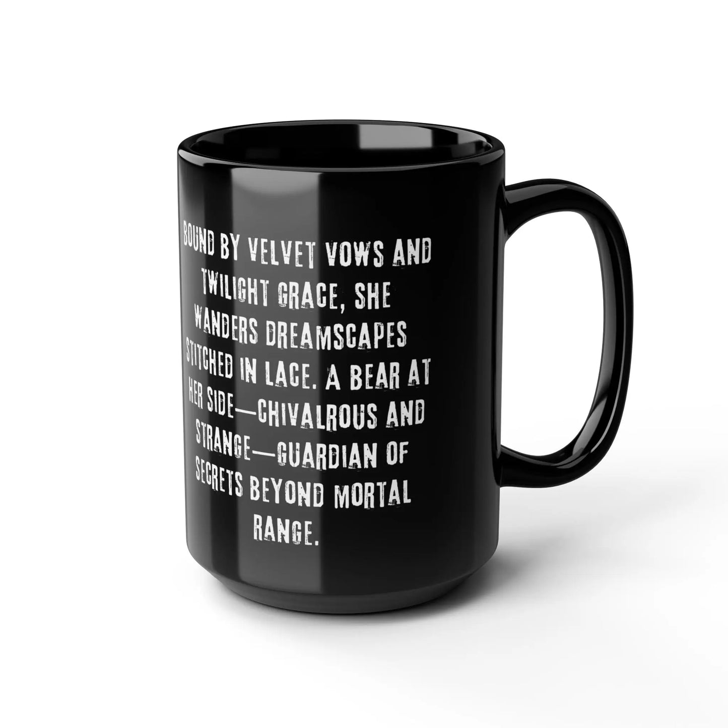 Mug: Gothic Child and Enchanting Bear 15oz Black Mug with Poem Printify