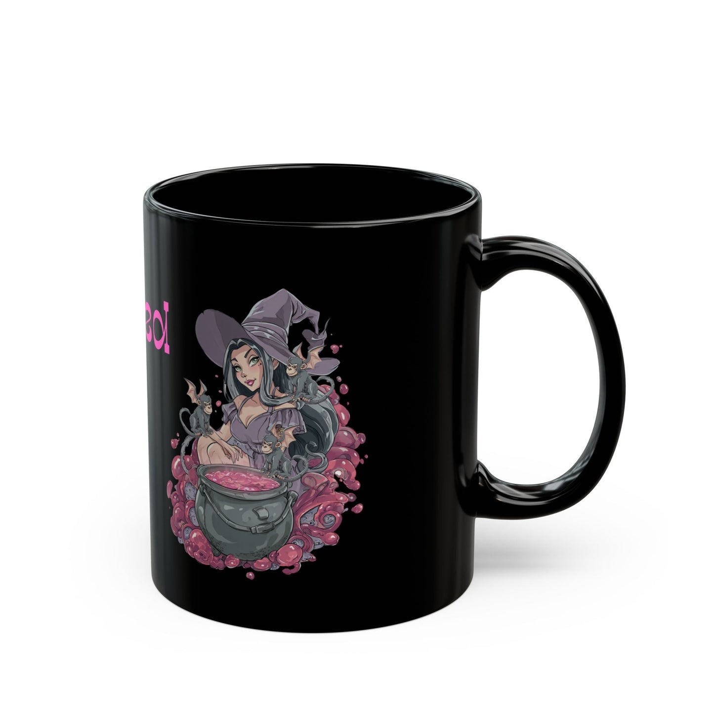 11oz and 15oz Black Glossy Mug - 'Stay Wicked Be Wicked' A Witch her Cauldron and Flying Monkeys | Unique Everyday Designz Home, Gifts & Apparel A Lid for Every Pot ~Everyday Designz~