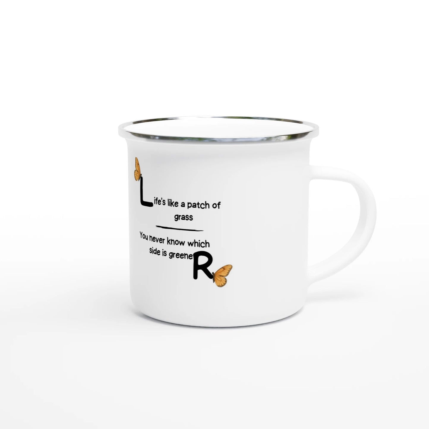 Barnyard Sarcasm - Humourous Cow Tails Collection - White 12oz Enamel Mug | Unique Everyday Designz Home, Gifts & Apparel A Lid for Every Pot ~Everyday Designz~