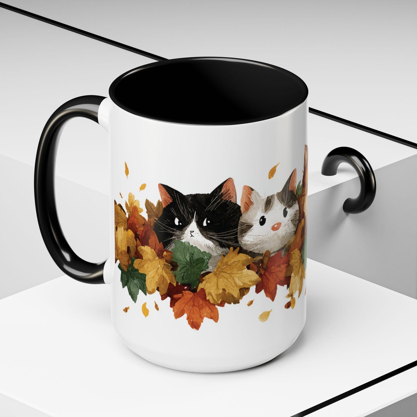 Autumn Cat Coffee Mug, Cute Animal Mug, Fall Decor, Gift for Cat Lovers, Warm Beverage Cup, Thanksgiving Coffee Cup Printify