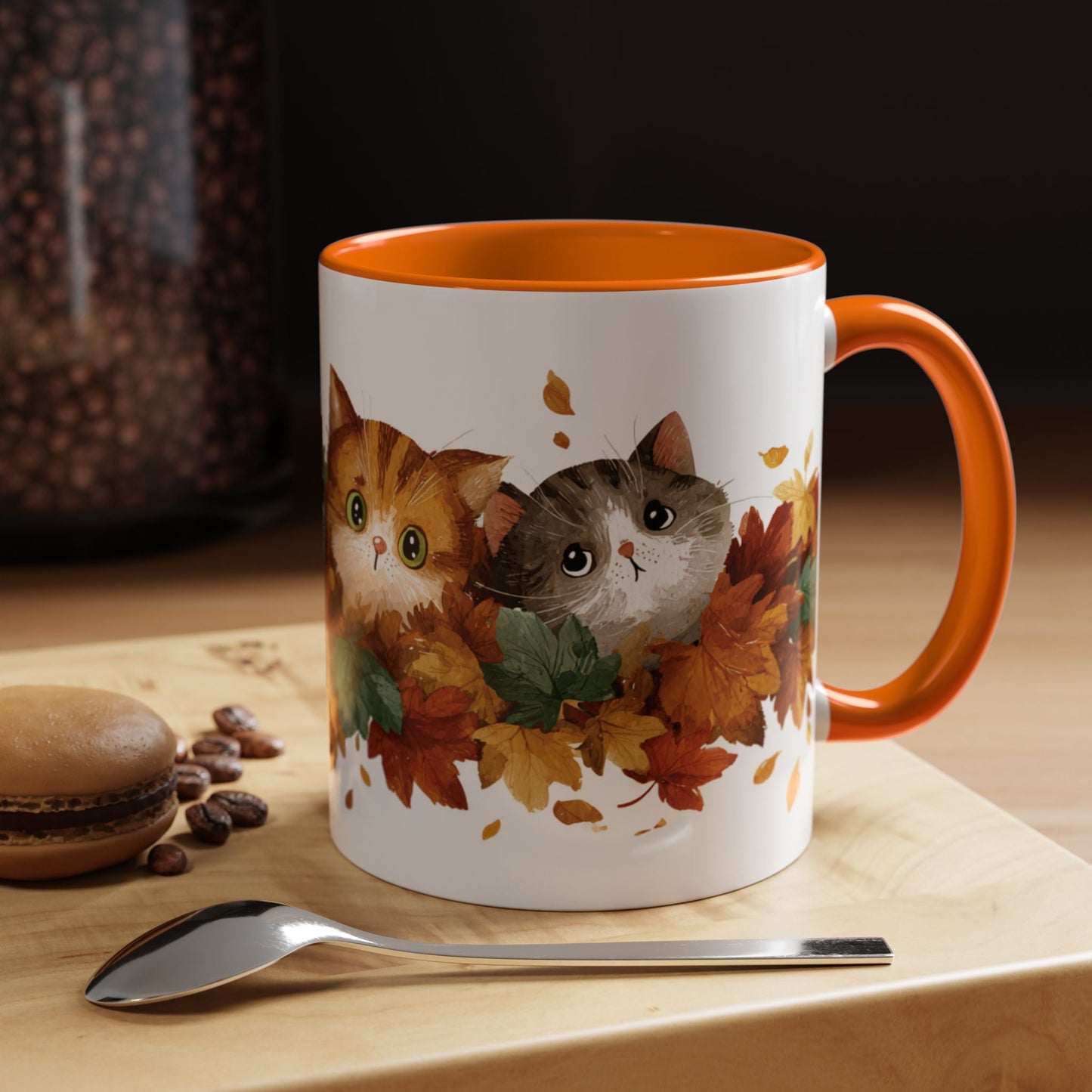 Autumn Cat Coffee Mug, Cute Animal Mug, Fall Decor, Gift for Cat Lovers, Warm Beverage Cup, Thanksgiving Coffee Cup Printify